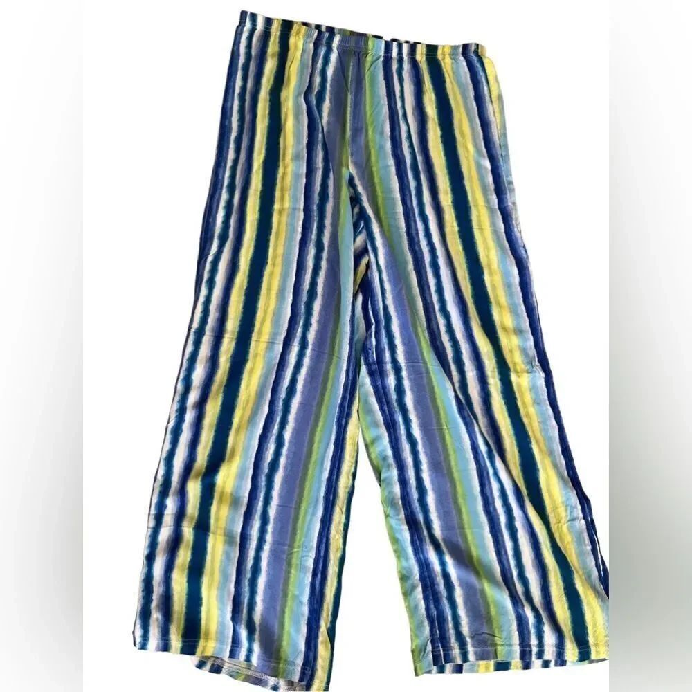 ZAC & RACHEL pull on wide leg 100% rayon striped pants size L.